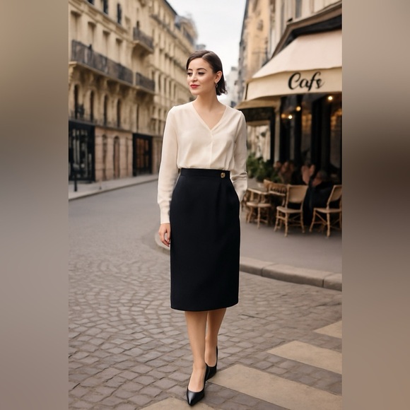 Vintage Ports International Pure Wool High Waist Midi Pencil Skirt - Picture 1 of 6